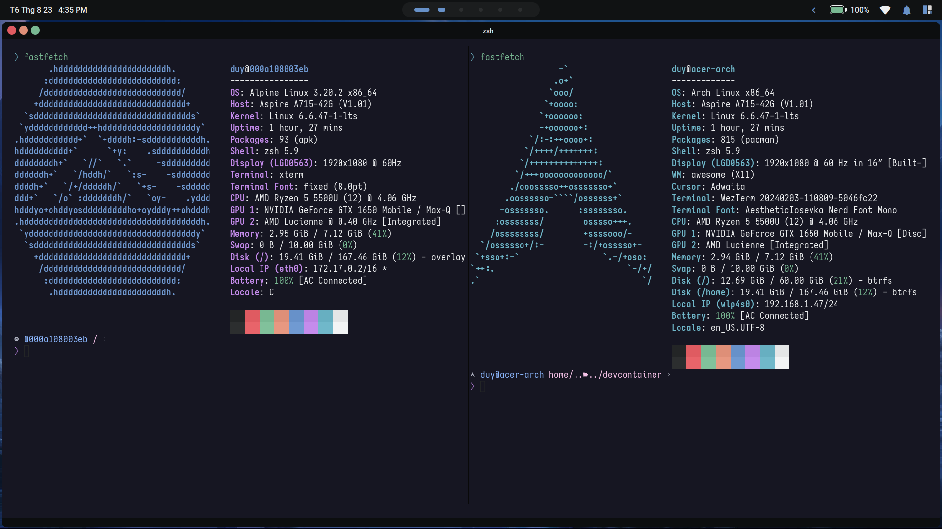 devcontainer vs host